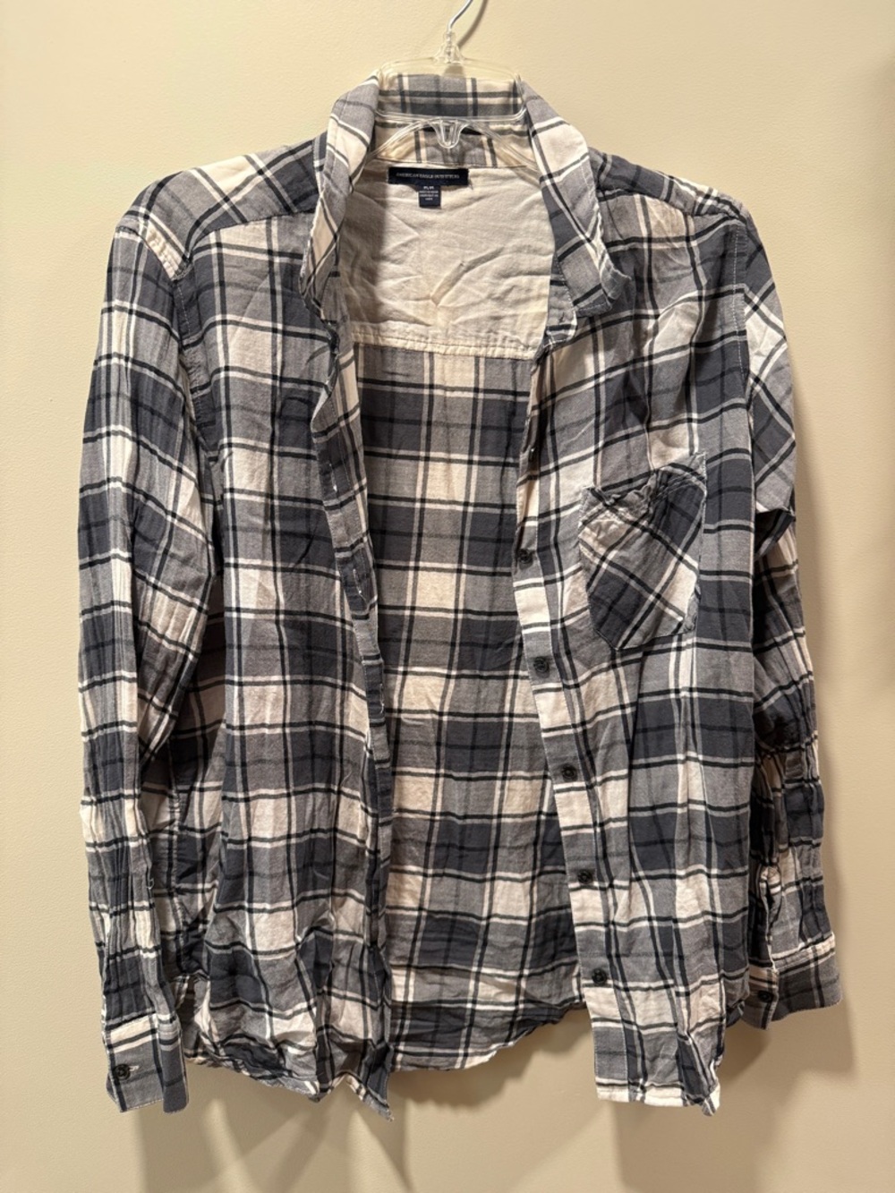 American Eagle Outfitters Gray & White Plaid Button-Down Shirt